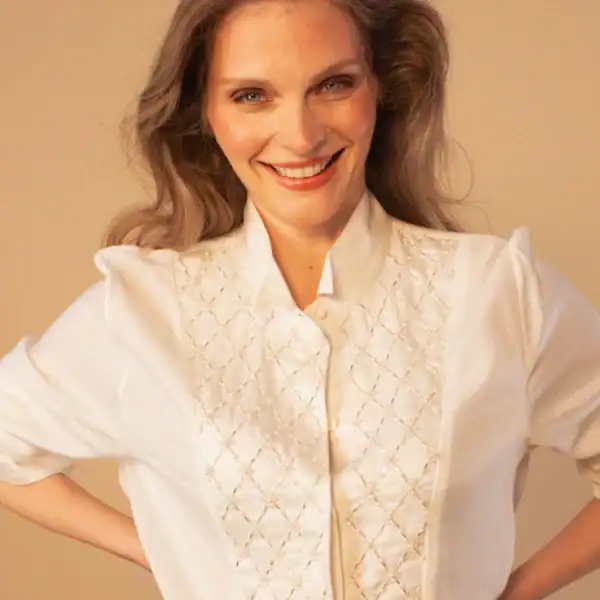 Embellished Quilted Tux Shirt by Aimee Joyce London, view 5