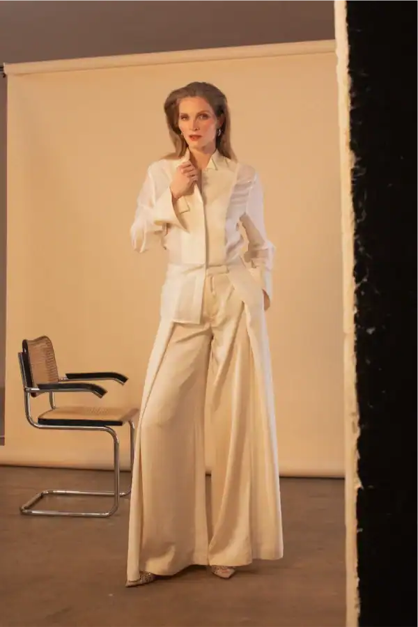 Champagne Pleated Palazzo Pant by Aimee Joyce London, view 14