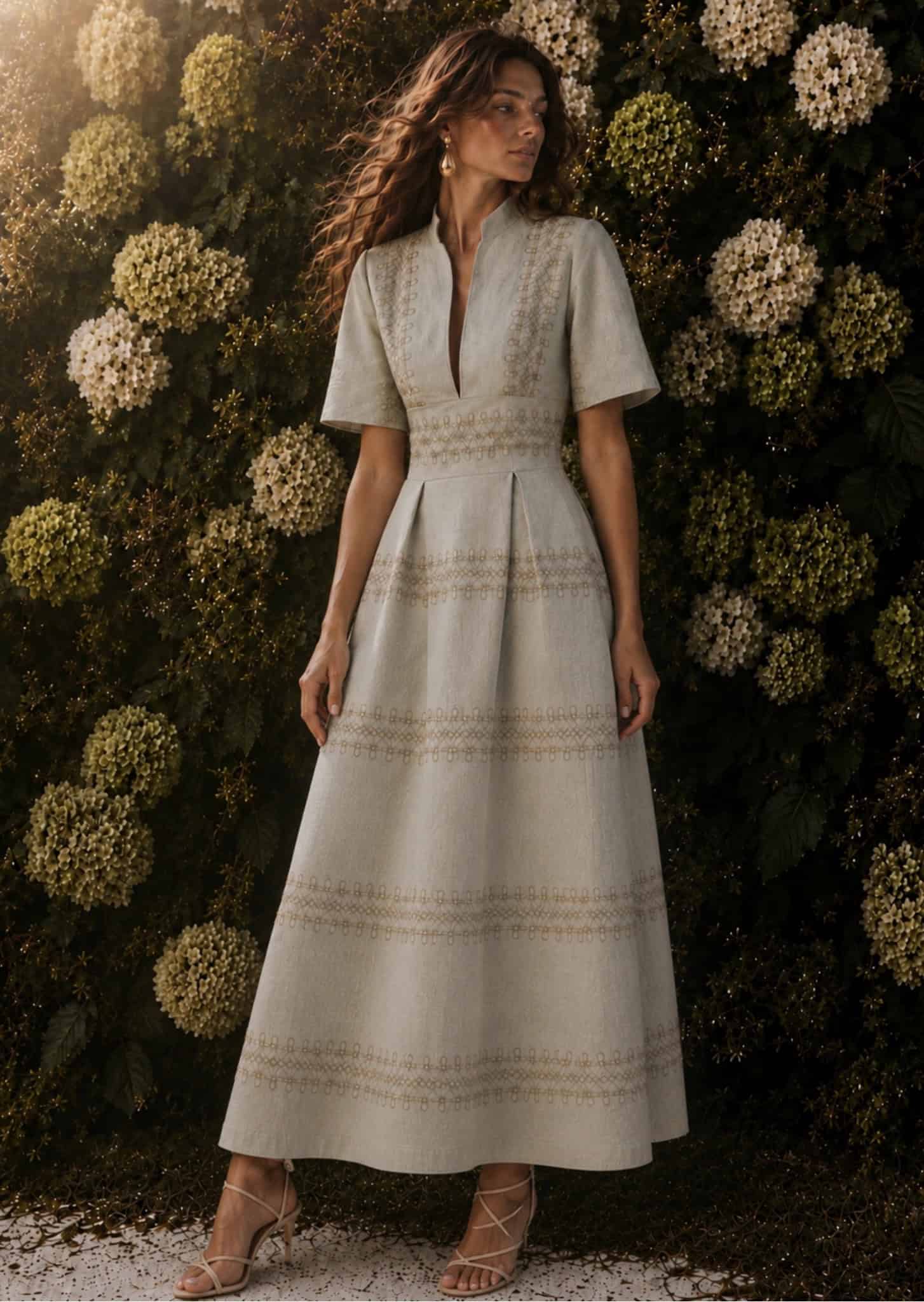 Elegant white Gigi dress with embroidery, perfect for special occasions.