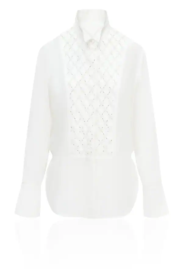 Embellished Quilted Tux Shirt by Aimee Joyce London, view 8