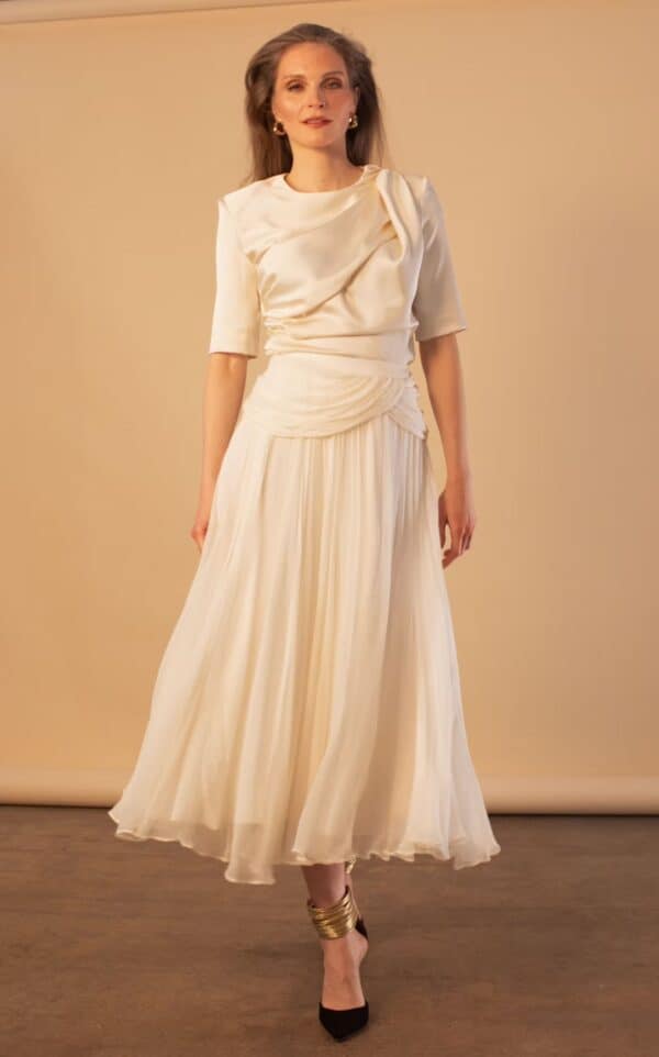 CREAM DRAPED SKIRT by Aimee Joyce London, view 8