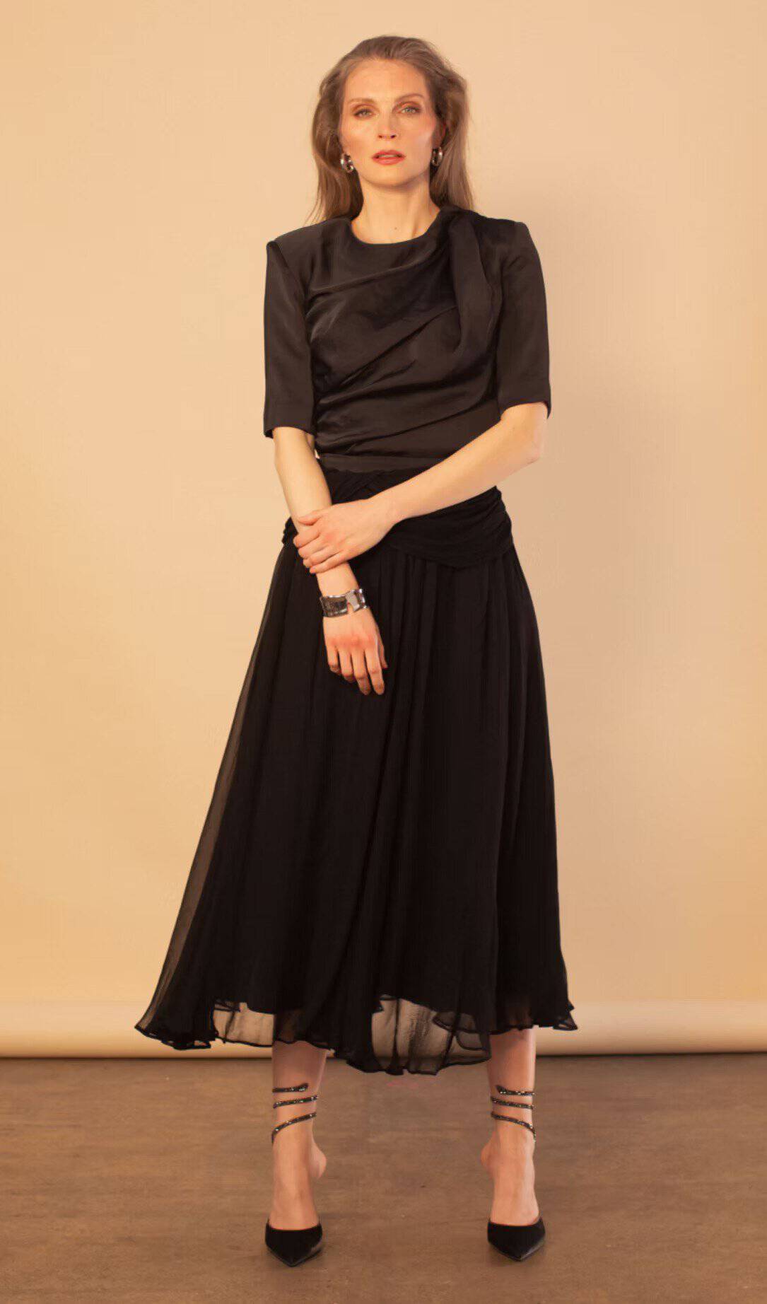 BLACK DRAPED SATIN TEE 4 BLACK DRAPED SATIN TEE by Aimee Joyce London, view 5