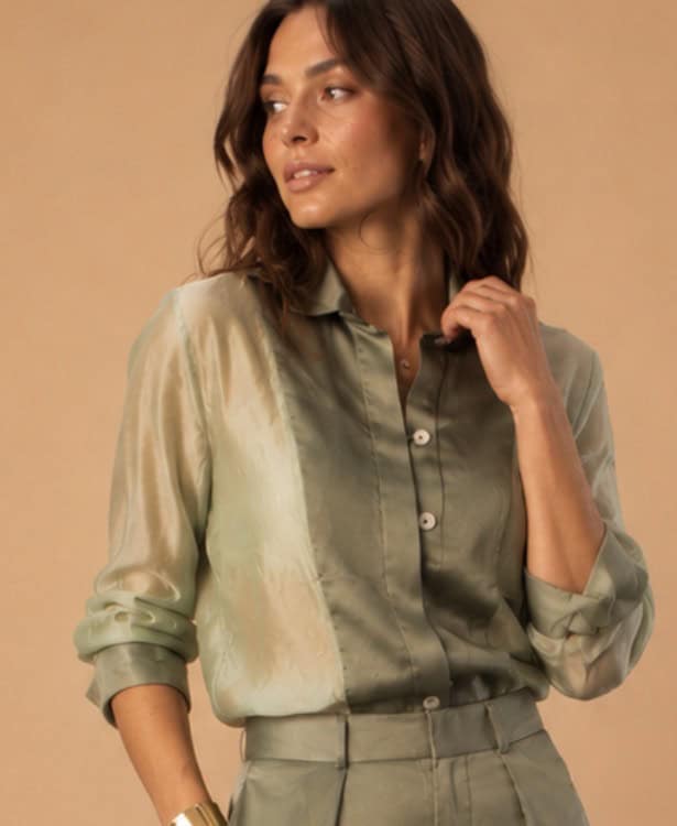 The Sage Tux Shirt 3 sage tux shirt Elegant sage green tux shirt by Aimee Joyce London for women.