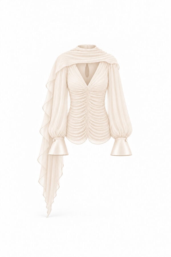 The Audrey blouse and detachable chiffon cape in ivory
