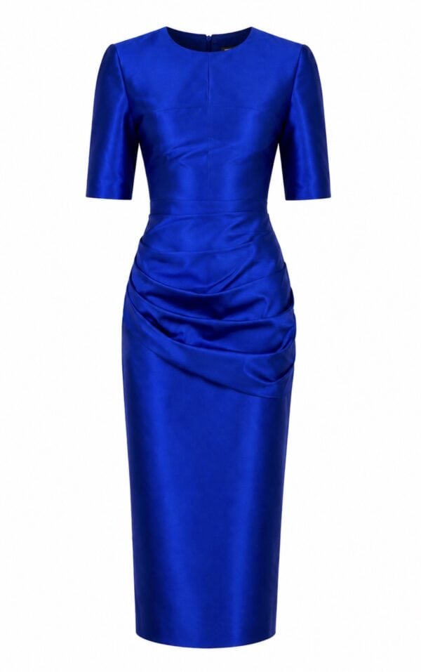 Royal blue midi dress with ruched detailing and short sleeves from Aimee Joyce London.