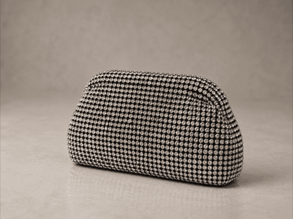 Elegant black and silver rhinestone clutch bag for evening wear.